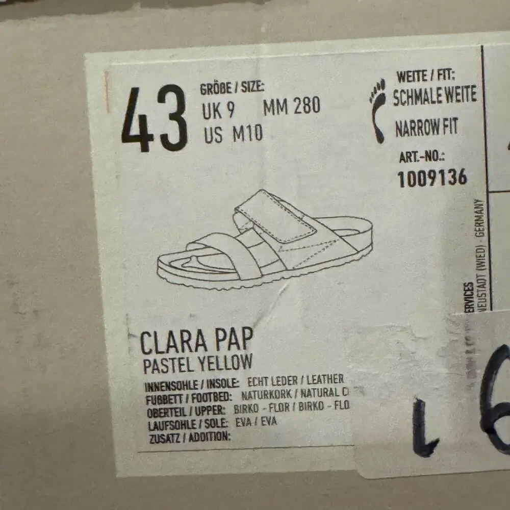 Birkenstock Men's Papillio Clara Pap Sandal Pastel Yellow Narrow Fit Size 10 NWB